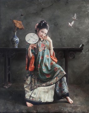 Chino Painting - gorrión niña china